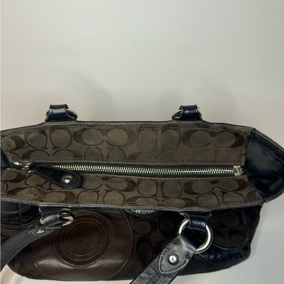 COACH Circle Patchwork East West Tote Black Brown F15466 Shoulder Handbag Purse - Picture 7 of 9